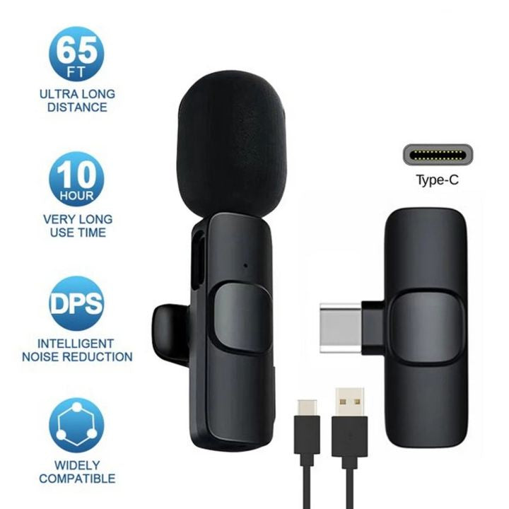 K8 Wireless Mic – Single/Double | Type-C, iOS, Android, USB, AUX 3.5mm Compatible