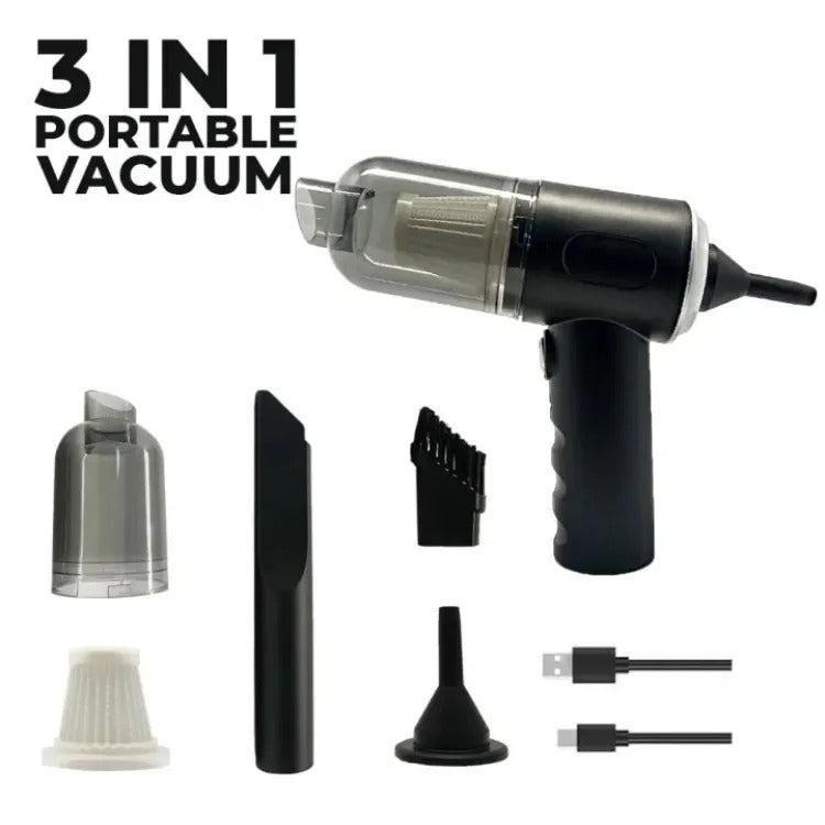 3-in-1 Portable Car Vacuum Cleaner | High-Power Suction, Blower & Inflator | USB Rechargeable & Travel-Friendly