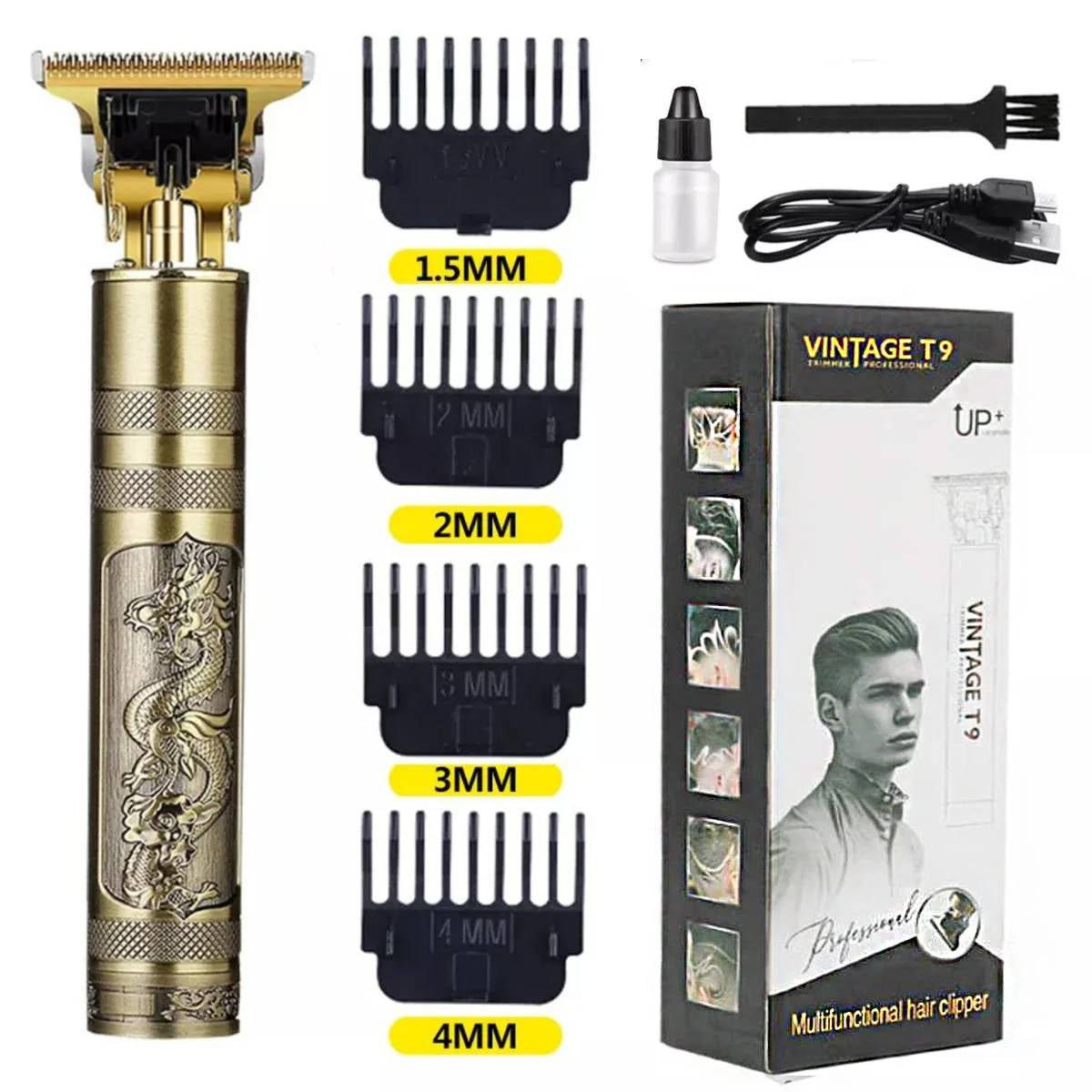T9 Vintage Hair Trimmer | Cordless USB Beard & Hair Clipper | Men’s Grooming Tool for Haircuts, Fades & Shaving