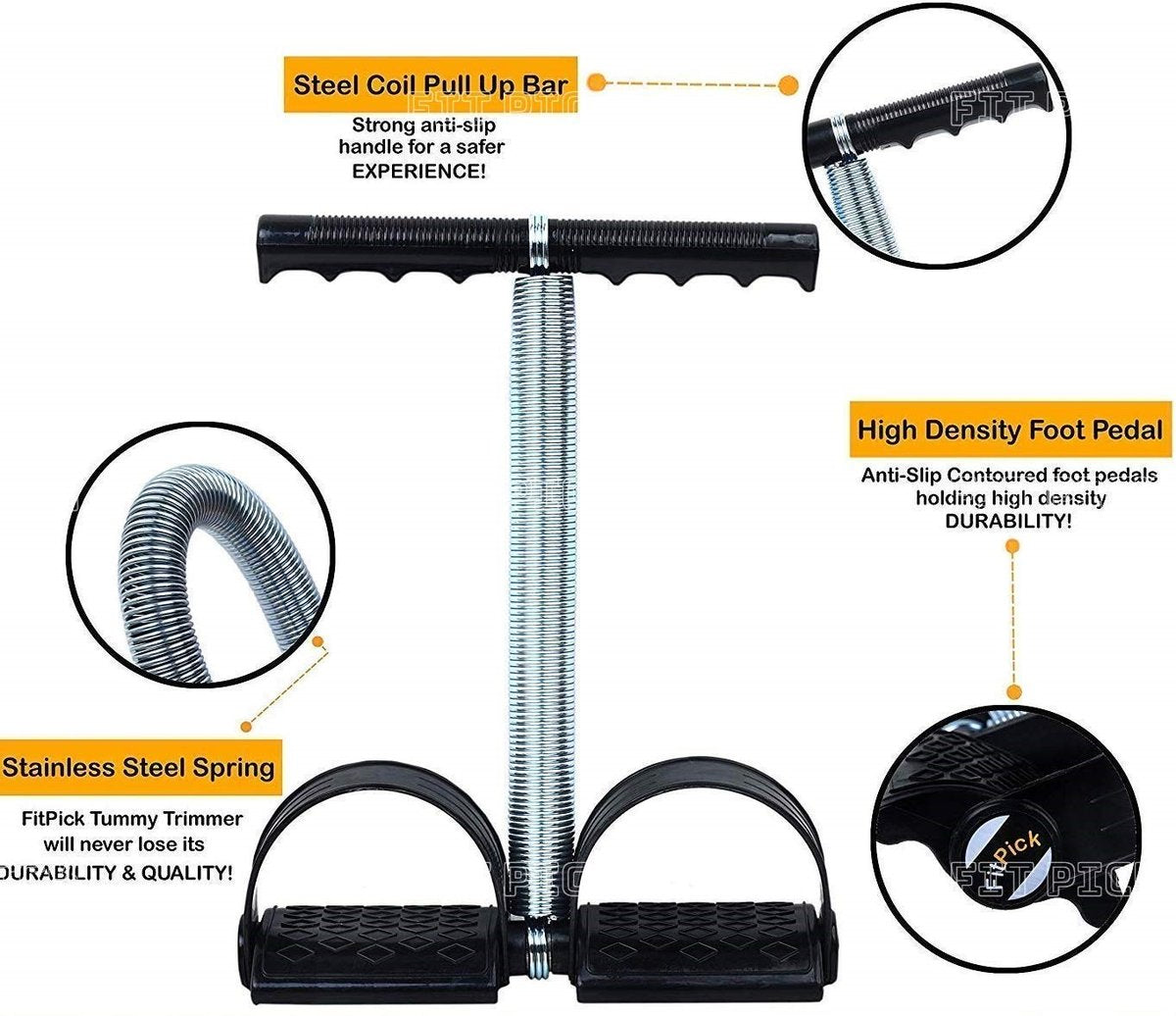 Tummy Trimmer – Double Spring Resistance Band with Foot Pedal | Elastic Sit-Up Pull Rope for Home, Yoga & Full Body Workout