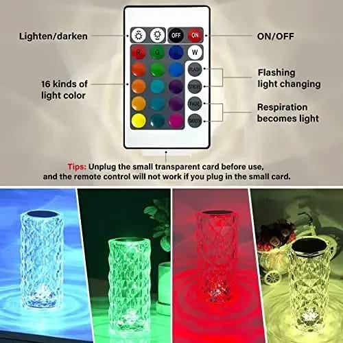 Large Crystal Lamp Rose Light – 16 Color Changing Diamond Lamp with Remote & Touch Control | Home Decor Lighting
