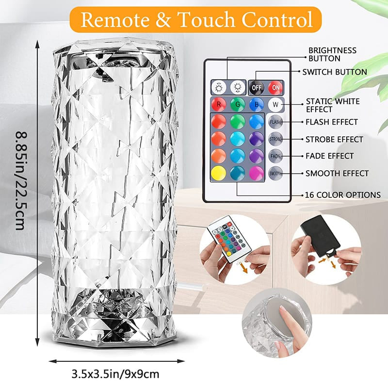 Large Crystal Lamp Rose Light – 16 Color Changing Diamond Lamp with Remote & Touch Control | Home Decor Lighting