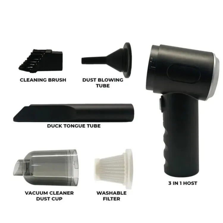 3-in-1 Portable Car Vacuum Cleaner | High-Power Suction, Blower & Inflator | USB Rechargeable & Travel-Friendly