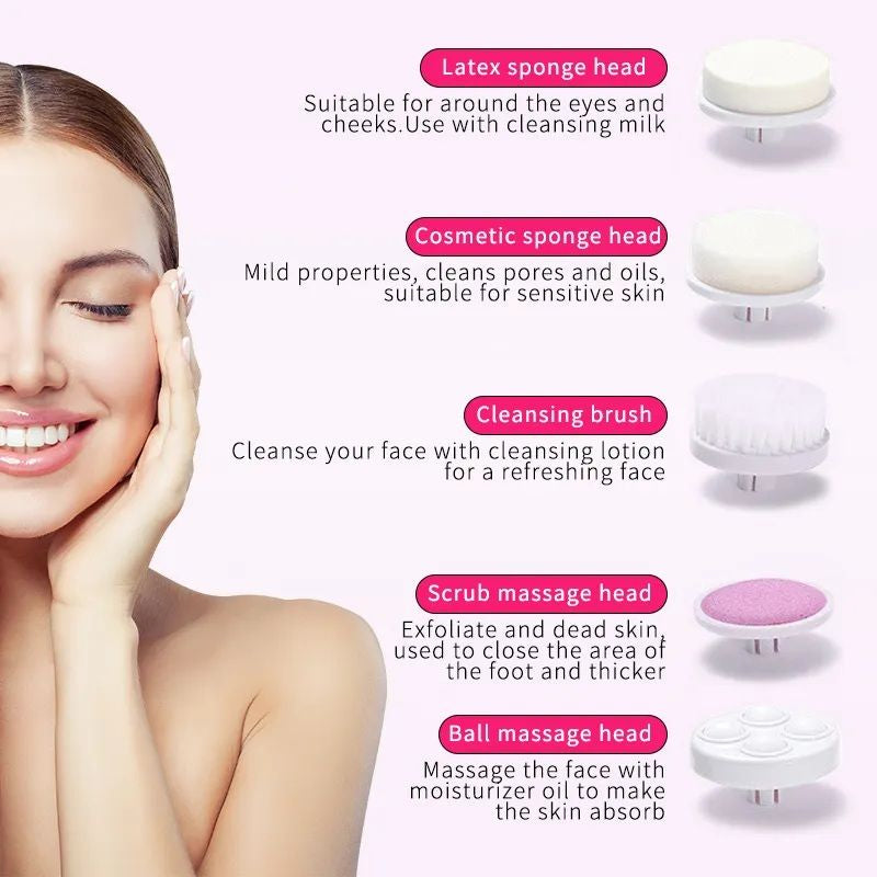 5 in 1 Electric Facial Cleaner | Face Massage Machine for Women | Beauty & Facial Massager