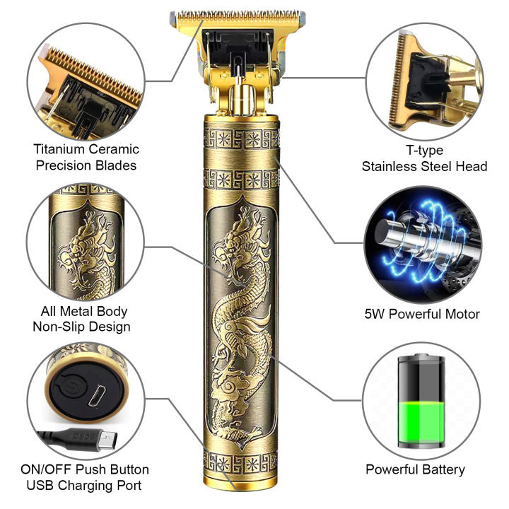 T9 Vintage Hair Trimmer | Cordless USB Beard & Hair Clipper | Men’s Grooming Tool for Haircuts, Fades & Shaving