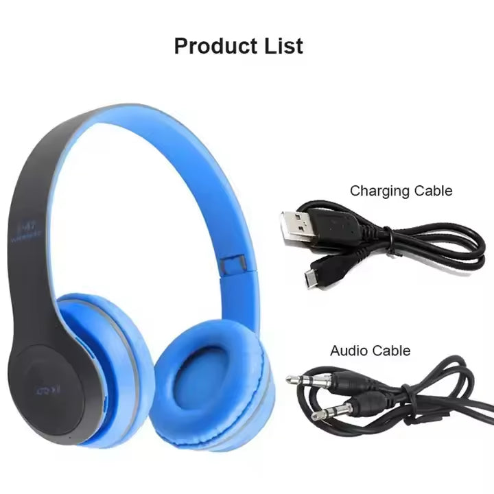 P47 Wireless Headphones with Microphone | Bluetooth Foldable Headset | FM Radio Support | Best for PC, TV, Smartphones & Tablets