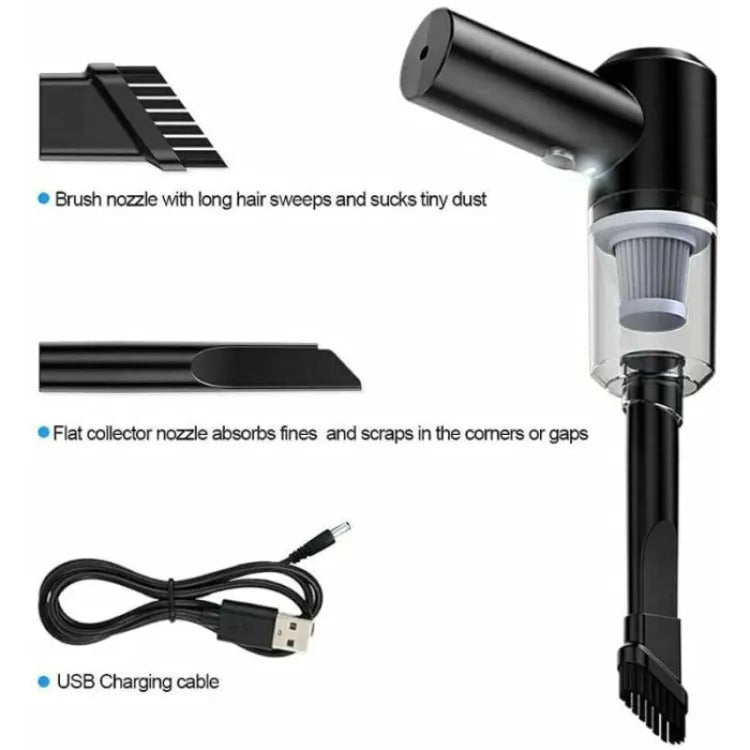 3-in-1 Portable Car Vacuum Cleaner | High-Power Suction, Blower & Inflator | USB Rechargeable & Travel-Friendly