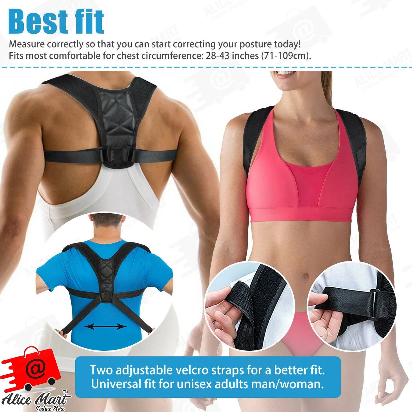 Adjustable Posture Corrector Belt – Back & Shoulder Support Brace for Pain Relief | Men & Women | GLORY ART