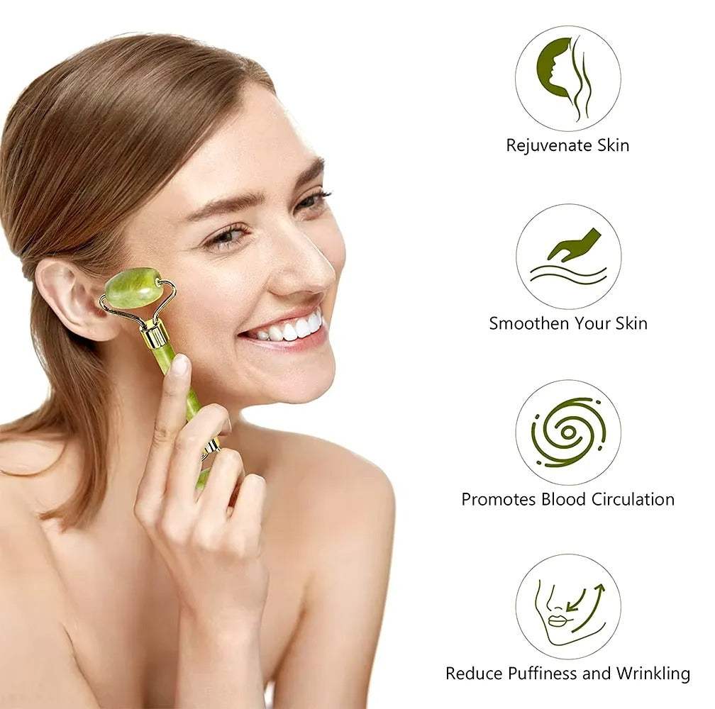 Jade Roller & Gua Sha Set – 100% Natural Stone Facial Tools for Massage, Glow & Skin Tightening