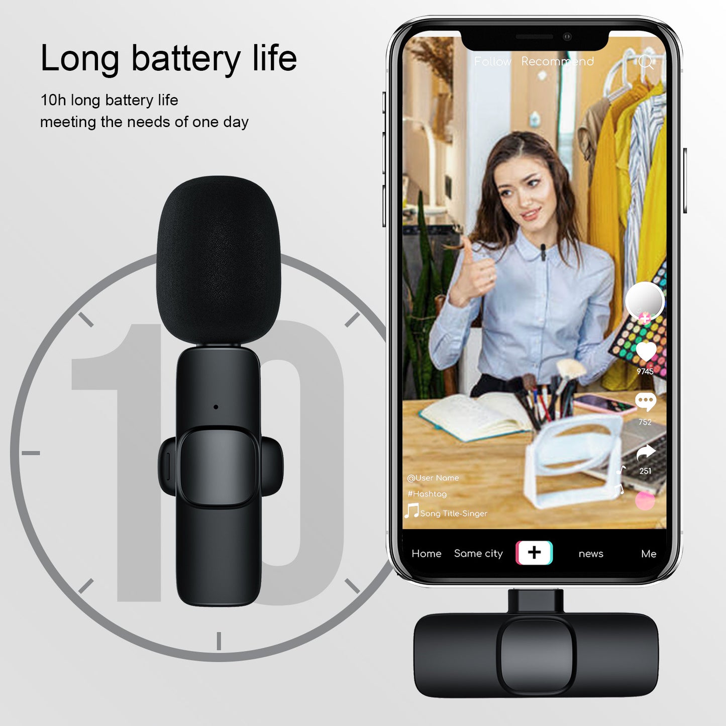 K8 Wireless Mic – Single/Double | Type-C, iOS, Android, USB, AUX 3.5mm Compatible