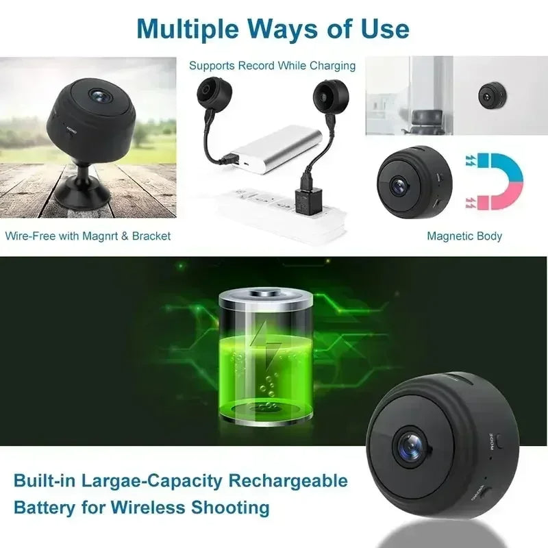 A9 Mini WiFi Camera | Wireless Rechargeable IP Cam | Voice Recording + Live View | iOS & Android Compatible