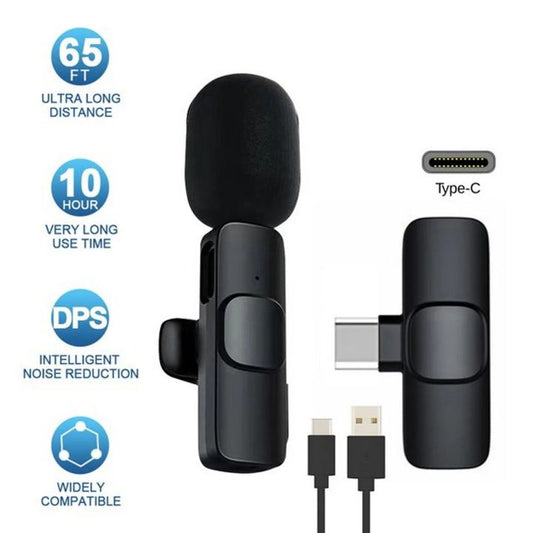 K8 Wireless Mic – Single/Double | Type-C, iOS, Android, USB, AUX 3.5mm Compatible