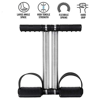 Tummy Trimmer – Double Spring Resistance Band with Foot Pedal | Elastic Sit-Up Pull Rope for Home, Yoga & Full Body Workout