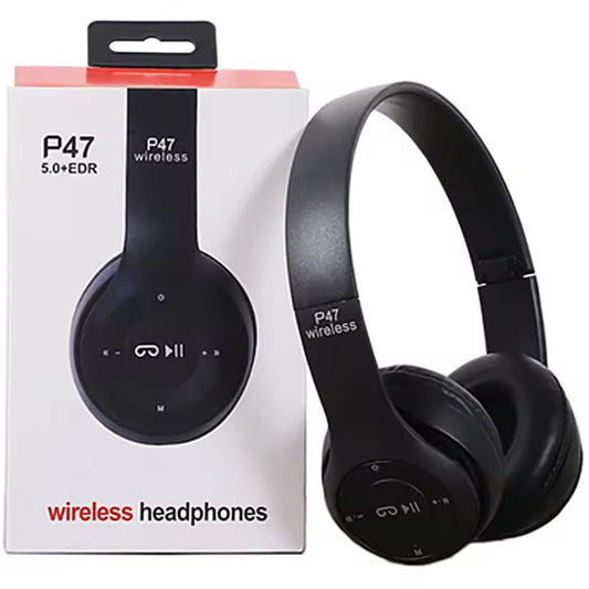 P47 Wireless Headphones with Microphone | Bluetooth Foldable Headset | FM Radio Support | Best for PC, TV, Smartphones & Tablets