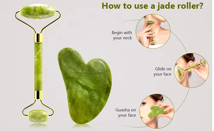 Jade Roller & Gua Sha Set – 100% Natural Stone Facial Tools for Massage, Glow & Skin Tightening