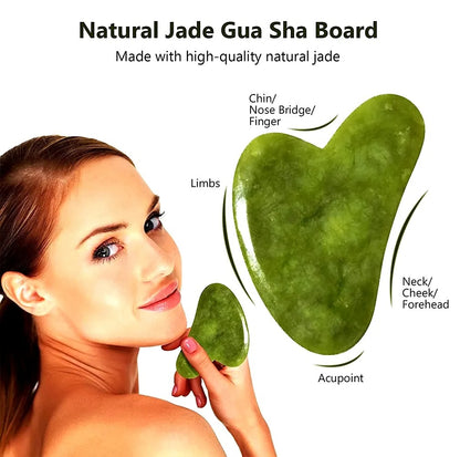 Jade Roller & Gua Sha Set – 100% Natural Stone Facial Tools for Massage, Glow & Skin Tightening