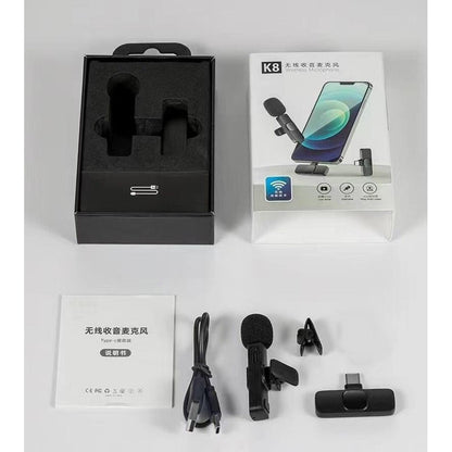 K8 Wireless Mic – Single/Double | Type-C, iOS, Android, USB, AUX 3.5mm Compatible